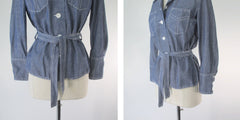 Vintage 70s Denim Chambray Belted Jacket S