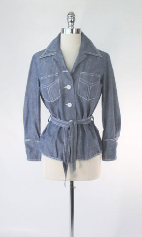 Vintage 70s Denim Chambray Belted Jacket S