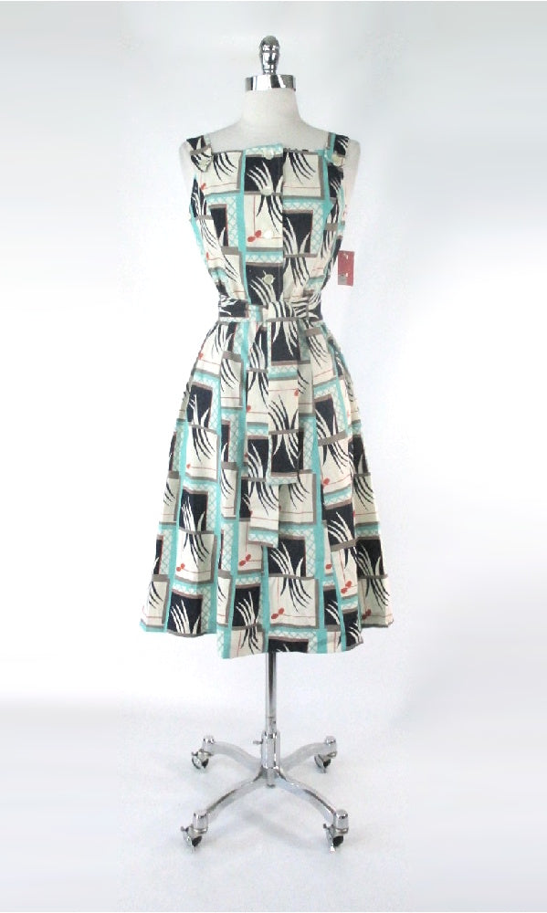 Vintage 70s Geometric Deco Sundress Dress Deadstock S
