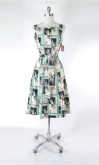 Vintage 70s Geometric Deco Sundress Dress Deadstock S