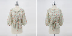 Vintage 70's Floral Bishop Sleeve Blouson Blouse Top M