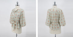 Vintage 70's Floral Bishop Sleeve Blouson Blouse Top M