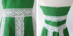 Vintage 60s Green Mini White Lace Halter Dress XS