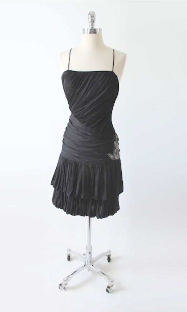 vintage 80s black bubble hem silver sequins goddess draped party dress gallery