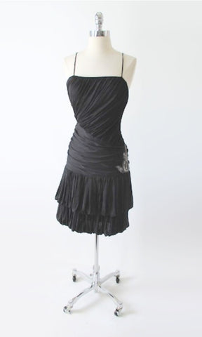 Vintage 80's Black & Silver Bubble Hem Party Dress XS