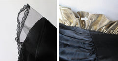 Vintage 80's 90s Strapless Black Satin & Gold Gunne Sax Party Dress XS