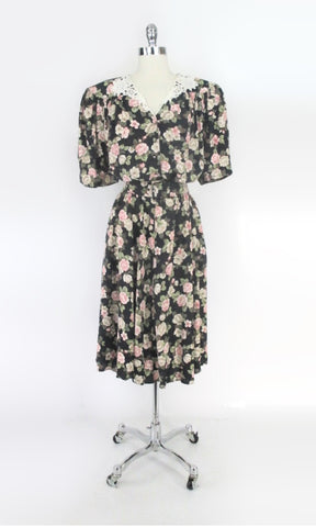 Vintage 80s Cottage Roses & Lace Tea Dress 20 Plus XXL | 2X