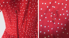 Vintage 80s Red White Polka Dot Full Skirt Party Dress New Old Stock