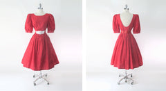 Vintage 80s Red White Polka Dot Full Skirt Party Dress New Old Stock
