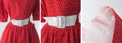 Vintage 80s Red White Polka Dot Full Skirt Party Dress New Old Stock
