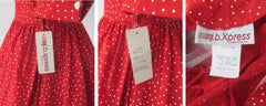 Vintage 80s Red White Polka Dot Full Skirt Party Dress New Old Stock