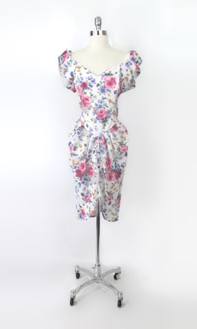 Vintage 80s Sweetheart Floral Party Dress M