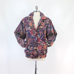 vintage 80s Lilli Ann Collection quilted paisley silk windbreaker jacket light coat large front