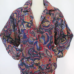 vintage 80s Lilli Ann Collection quilted paisley silk windbreaker jacket light coat large buttons