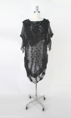 vintage 80s Lims crochet knit flower fishnet black sheer dress sequins flower gathered side party dress gallery