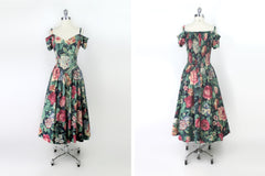 vintage 80s full skirt tea garden dress Ashley cottagecore  dress full