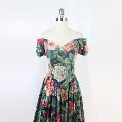 vintage 80s full skirt tea garden dress Ashley cottagecore  dress bodice