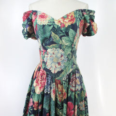 vintage 80s full skirt tea garden dress Ashley cottagecore  dress bodice detail