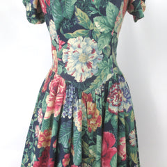 vintage 80s full skirt tea garden Ashley cottagecore  dress waistline