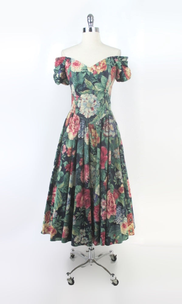 Vintage 80s Garden Floral Full Skirt Tea Party Dress M | L Bombshell Bettys Vintage Vintage 80s Garden Floral Full Skirt Tea Party Dress M | L Bombshell Bettys Vintage