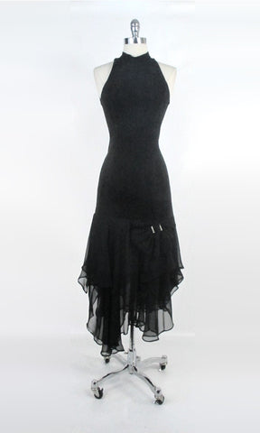 Vintage 80's Black Suede Hanky | Dagger Hem Party Dress S
