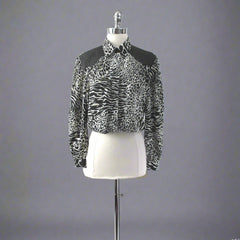 Vintage 80s Black & White Leather Leopard Blouse M