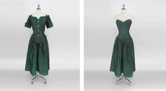 Vintage 80s 90s Emerald Green Sharkskin Taffeta Party Dress M