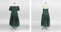 Vintage 80s 90s Emerald Green Sharkskin Taffeta Party Dress M