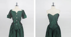 Vintage 80s 90s Emerald Green Sharkskin Taffeta Party Dress M