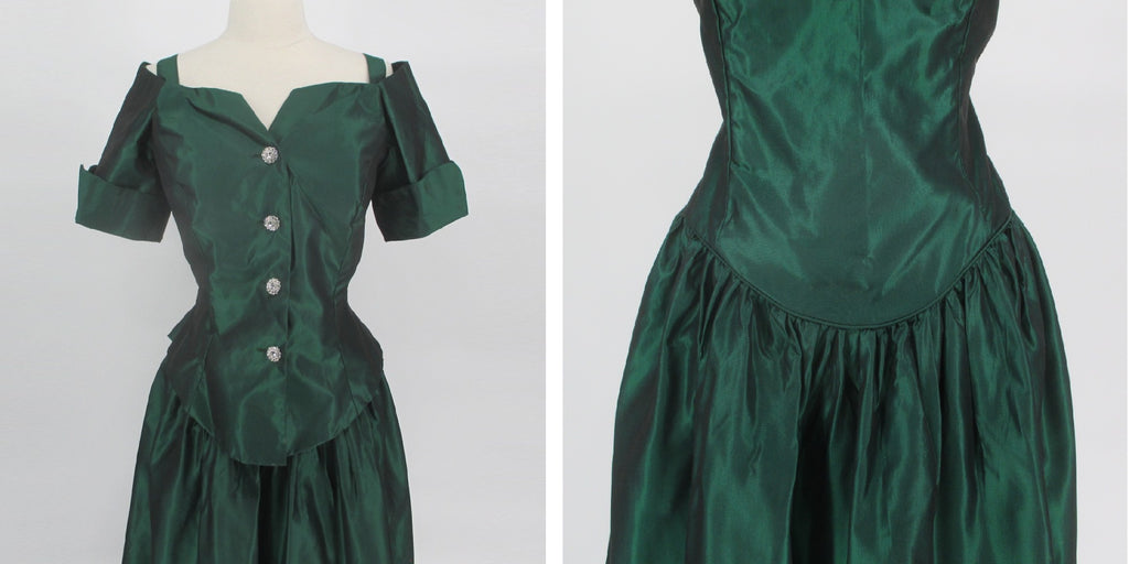 Vintage 80s 90s Emerald Green Sharkskin Taffeta Party Dress M Vintage 80s 90s Emerald Green Sharkskin Taffeta Party Dress M