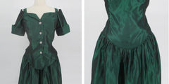 Vintage 80s 90s Emerald Green Sharkskin Taffeta Party Dress M