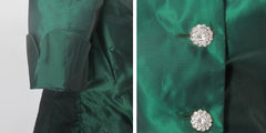 Vintage 80s 90s Emerald Green Sharkskin Taffeta Party Dress M