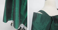 Vintage 80s 90s Emerald Green Sharkskin Taffeta Party Dress M