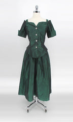 Vintage 80s 90s Emerald Green Sharkskin Taffeta Party Dress M