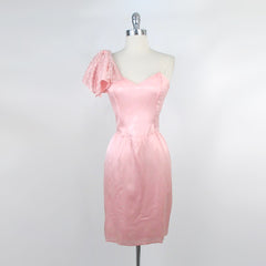Vintage 80s Pink Satin Gunne Sax Party Dress XS