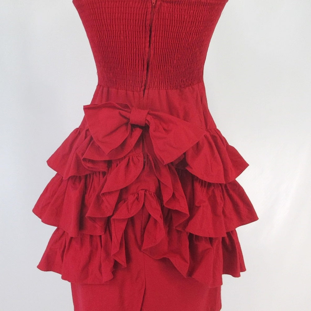 50s Lipstick Red Strapless Pleated Chiffon Bombshell Party Dress