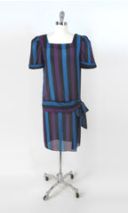 vintage 80s larger size drop waist striped party midi sheer dress gallery