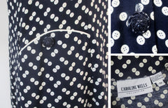 Vintage 90s 30s Style Novelty Button Print Rayon Dress L