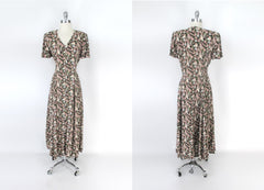 vintage 90s grunge floral tea garden flower CDC large maxi dress  full