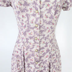 vintage 90s 1990s Caroline Wells lavender tea floral spring midi dress  waistline