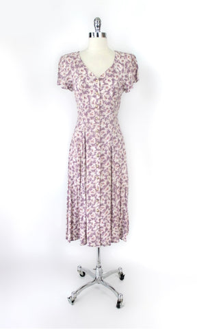 Vintage 90s Lavender Floral Tea Dress S