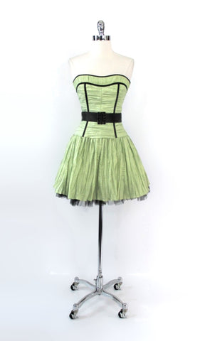 Vintage 90s Gunne Sax Green & Black Mini Party Dress XS