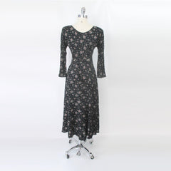 Vintage 90s Long  Grunge Tea Roses Dress S