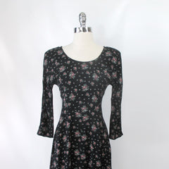 Vintage 90s Long  Grunge Tea Roses Dress S