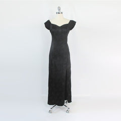 vintage 90s black satin sweetheart party dress gown holiday special occasion front