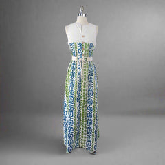 Vintage 60's McInerny Mid Century Print Hawaiian Maxi Dress M