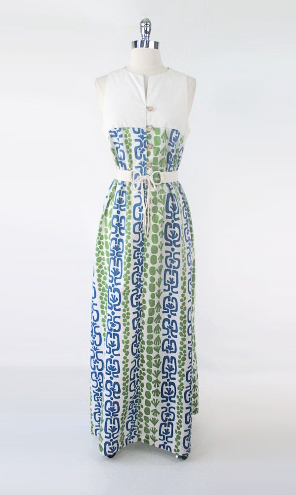 Vintage 60's McInerny Mid Century Print Hawaiian Maxi Dress M