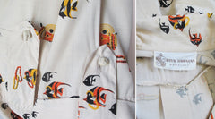 vintage 40s silk royal Hawaiian angelfish safari dress tag