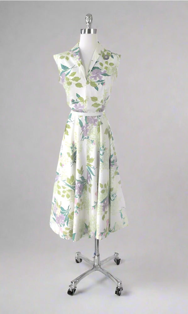 Vintage 40s Lilac & Pink Floral Day Dress M