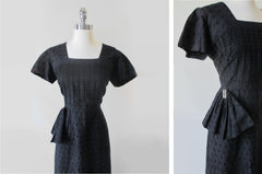 Vintage 50's Black Eyelet Sheath Dress L  • As Found